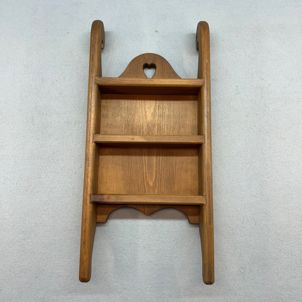 Vintage Wooden Wall Shelf Heart Cutout Primitive Farmhouse 2 Tier Display 23.5in